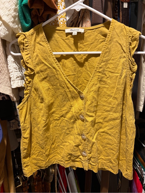 Madewell Tops - Madewell Mustard Yellow Button Front Linen Blend Tank Size 4